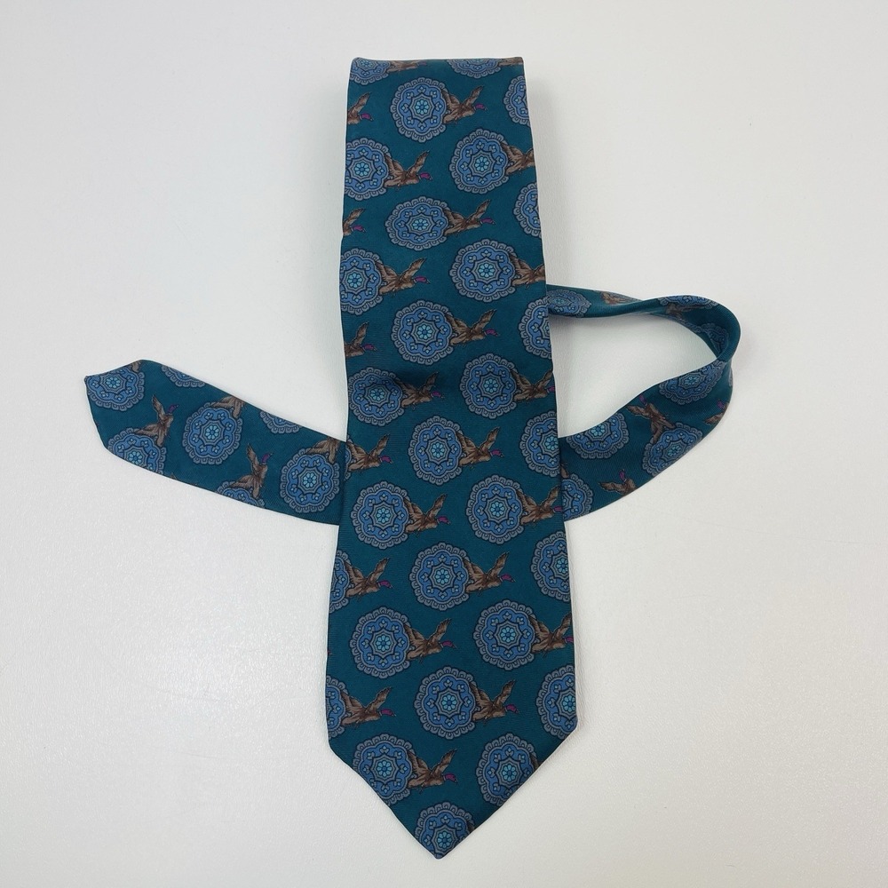 Vintage‎ Resilio Duck Season Geometric Mens Tie Dark Teal Burgundy